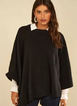 Sud Express Jumpers & Cardigans|Poncho 100% Cachemire Noir Paulo