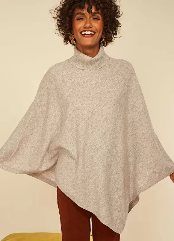 Sud Express Jumpers & Cardigans|Poncho Asymetrique En Cachemire Perle Chine Presta