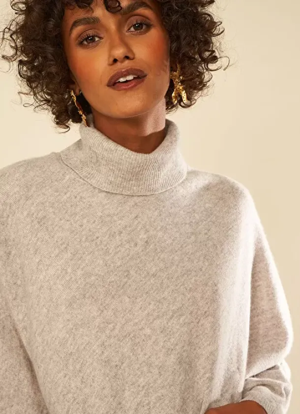 Sud Express Jumpers & Cardigans|Poncho Asymetrique En Cachemire Perle Chine Presta