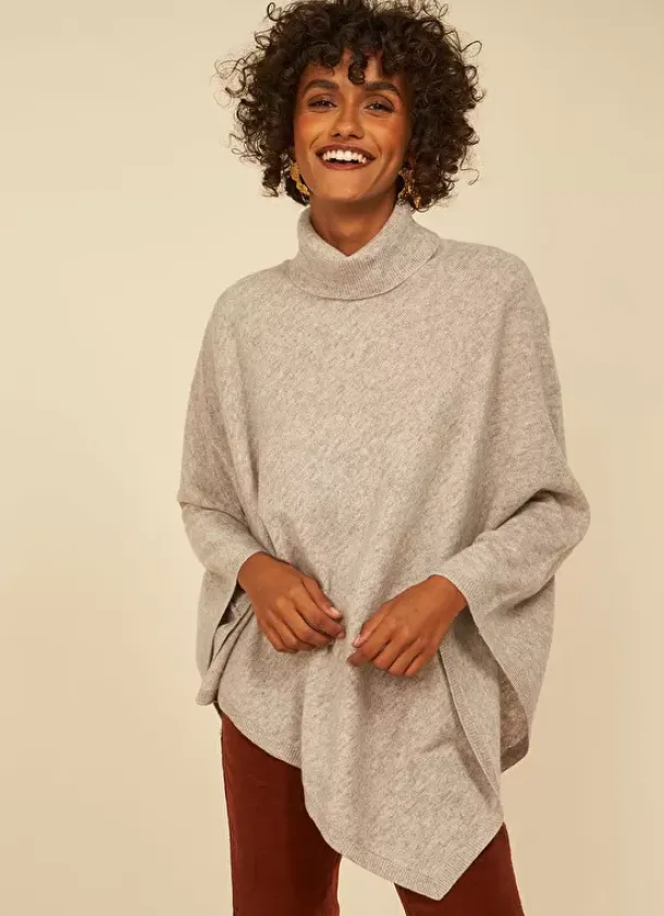 Sud Express Jumpers & Cardigans|Poncho Asymetrique En Cachemire Perle Chine Presta