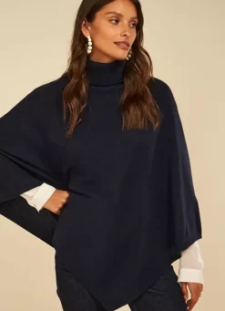 Sud Express Jumpers & Cardigans|Poncho Asymetrique En Cachemire Marine Presta