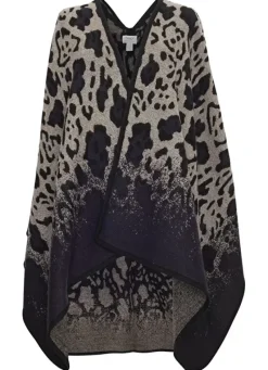 Sud Express Jumpers & Cardigans|Poncho En Maille Imprime Leopard Bleu Emiliana