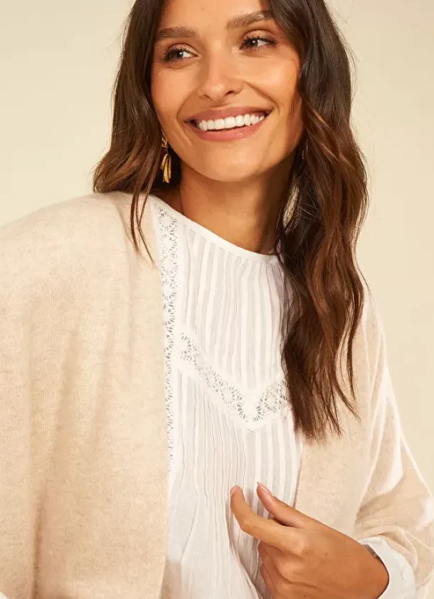 Sud Express Jumpers & Cardigans|Poncho Long Et Ouvert Pur Cachemire Beige Chine Gwenaelle