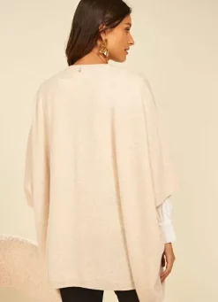 Sud Express Jumpers & Cardigans|Poncho Long Et Ouvert Pur Cachemire Beige Chine Gwenaelle