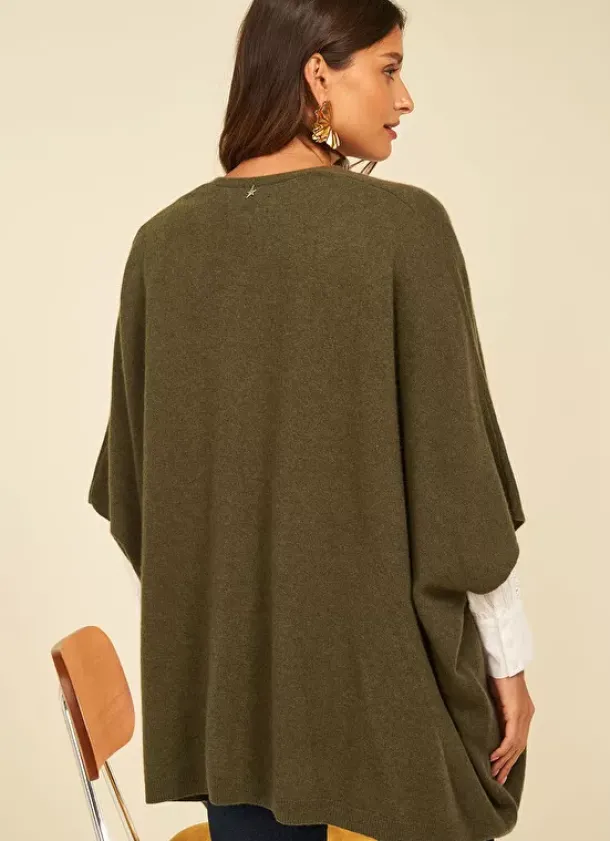 Sud Express Jumpers & Cardigans|Poncho Long Et Ouvert Pur Cachemire Kaki Gwenaelle
