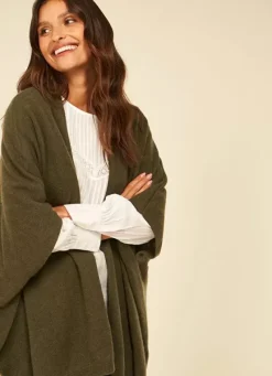 Sud Express Jumpers & Cardigans|Poncho Long Et Ouvert Pur Cachemire Kaki Gwenaelle