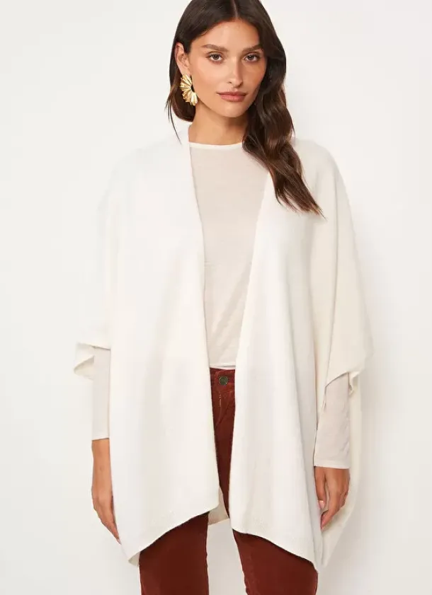 Sud Express Jumpers & Cardigans|Poncho Long Et Ouvert Pur Cachemire Milk Gwenaelle