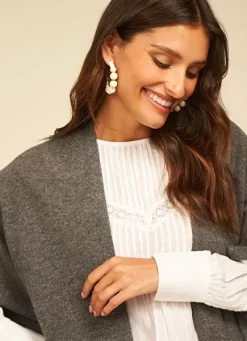 Sud Express Jumpers & Cardigans|Poncho Long Et Ouvert Pur Cachemire Gris Chine Gwenaelle