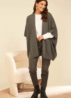 Sud Express Jumpers & Cardigans|Poncho Long Et Ouvert Pur Cachemire Gris Chine Gwenaelle