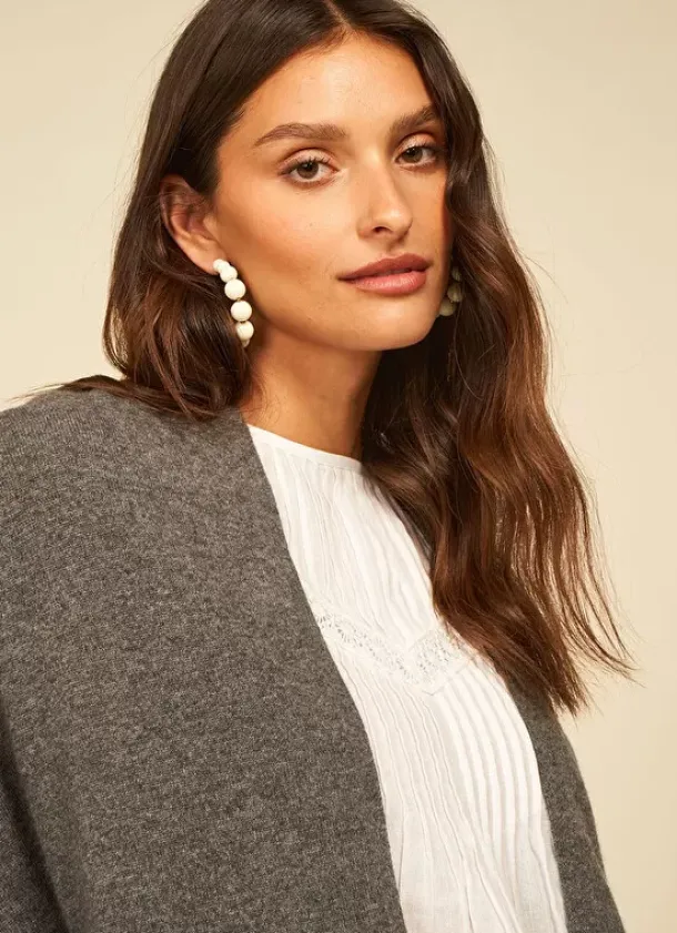 Sud Express Jumpers & Cardigans|Poncho Long Et Ouvert Pur Cachemire Gris Chine Gwenaelle