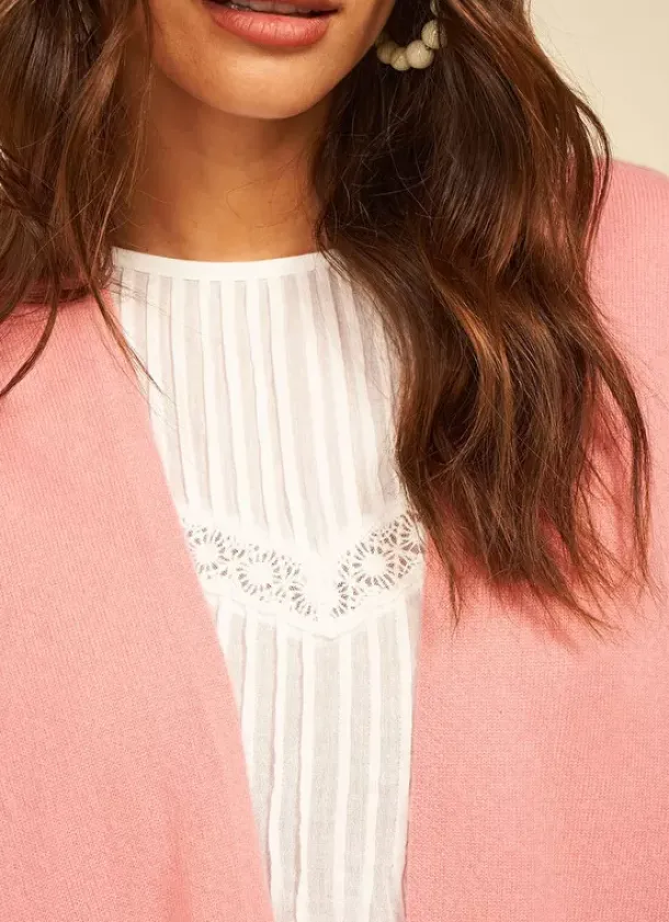 Sud Express Jumpers & Cardigans|Poncho Long Et Ouvert Pur Cachemire Blush Gwenaelle
