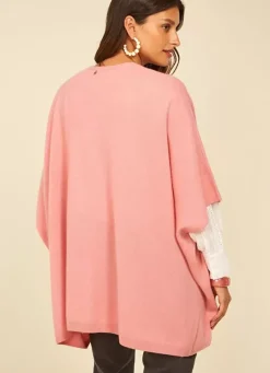 Sud Express Jumpers & Cardigans|Poncho Long Et Ouvert Pur Cachemire Blush Gwenaelle