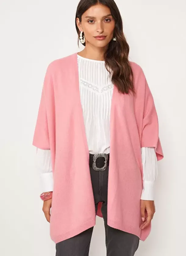 Sud Express Jumpers & Cardigans|Poncho Long Et Ouvert Pur Cachemire Blush Gwenaelle