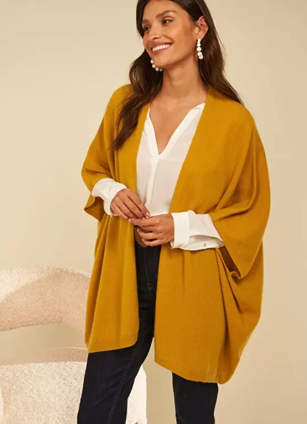Sud Express Jumpers & Cardigans|Poncho Long Et Ouvert Pur Cachemire Safran Gwenaelle