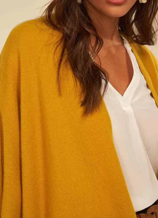 Sud Express Jumpers & Cardigans|Poncho Long Et Ouvert Pur Cachemire Safran Gwenaelle