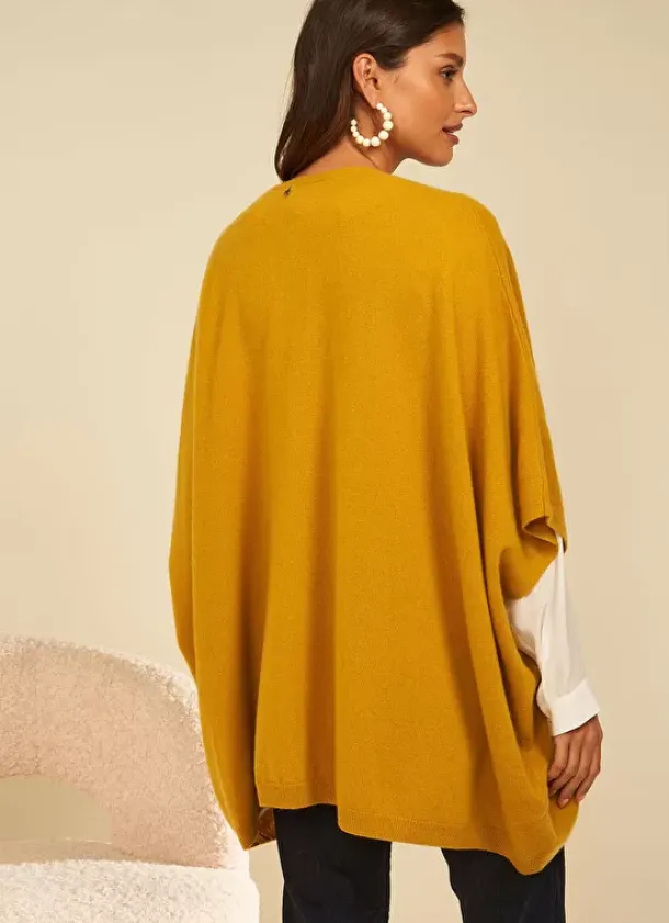 Sud Express Jumpers & Cardigans|Poncho Long Et Ouvert Pur Cachemire Safran Gwenaelle