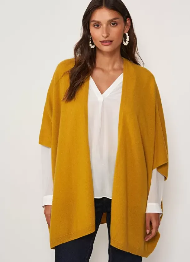 Sud Express Jumpers & Cardigans|Poncho Long Et Ouvert Pur Cachemire Safran Gwenaelle