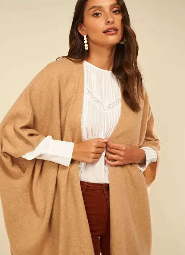 Sud Express Jumpers & Cardigans|Poncho Long Et Ouvert Pur Cachemire Camel Gwenaelle