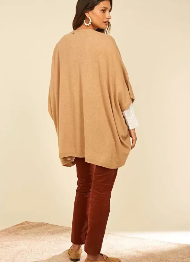 Sud Express Jumpers & Cardigans|Poncho Long Et Ouvert Pur Cachemire Camel Gwenaelle
