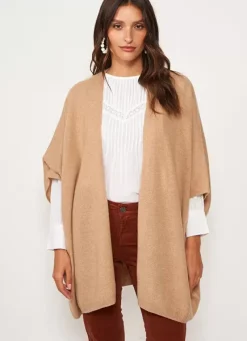 Sud Express Jumpers & Cardigans|Poncho Long Et Ouvert Pur Cachemire Camel Gwenaelle