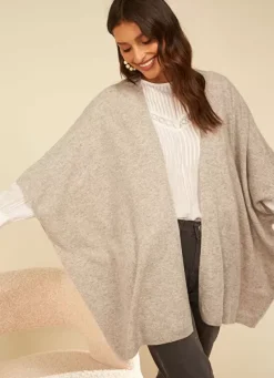 Sud Express Jumpers & Cardigans|Poncho Long Et Ouvert Pur Cachemire Perle Chine Gwenaelle