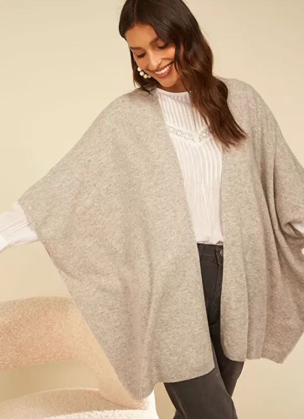 Sud Express Jumpers & Cardigans|Poncho Long Et Ouvert Pur Cachemire Perle Chine Gwenaelle