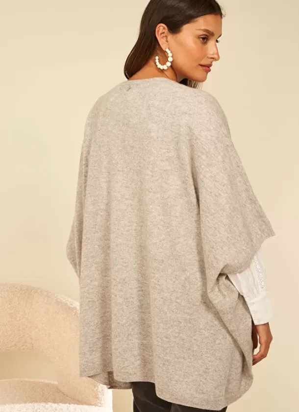 Sud Express Jumpers & Cardigans|Poncho Long Et Ouvert Pur Cachemire Perle Chine Gwenaelle