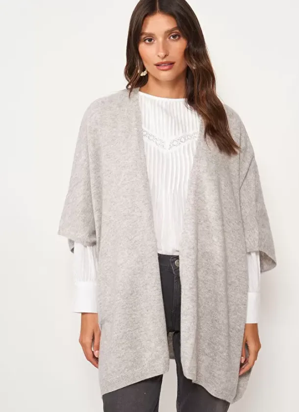 Sud Express Jumpers & Cardigans|Poncho Long Et Ouvert Pur Cachemire Perle Chine Gwenaelle