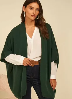 Sud Express Jumpers & Cardigans|Poncho Long Et Ouvert Pur Cachemire Basilic Gwenaelle