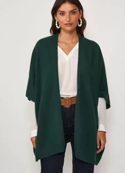 Sud Express Jumpers & Cardigans|Poncho Long Et Ouvert Pur Cachemire Basilic Gwenaelle