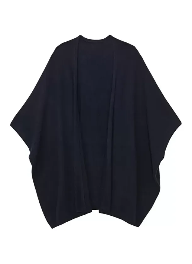 Sud Express Jumpers & Cardigans|Poncho Long Et Ouvert Pur Cachemire Marine Gwenaelle