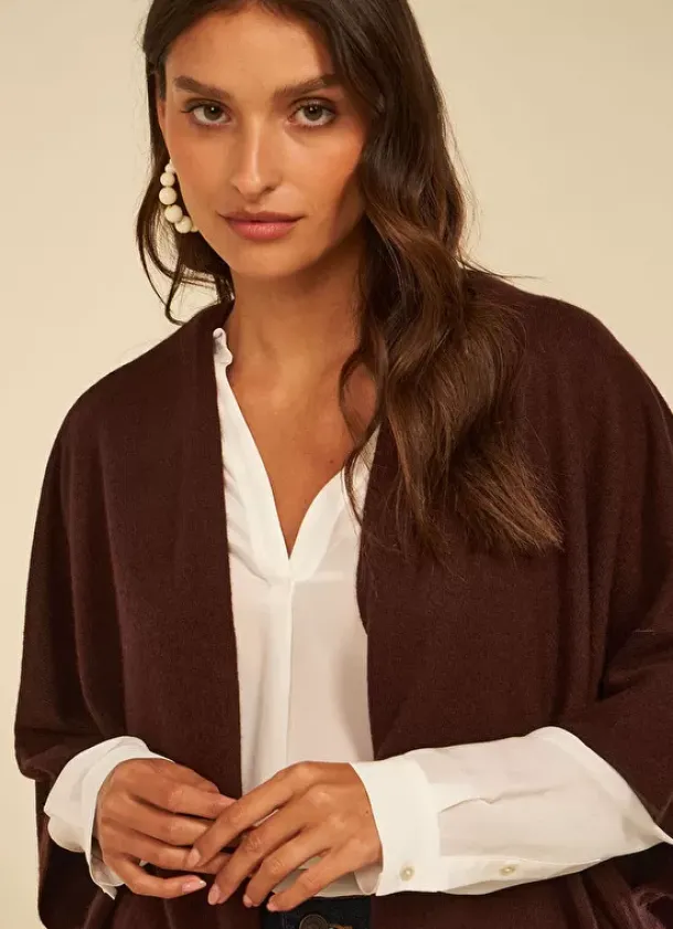 Sud Express Jumpers & Cardigans|Poncho Long Et Ouvert Pur Cachemire Marron Gwenaelle