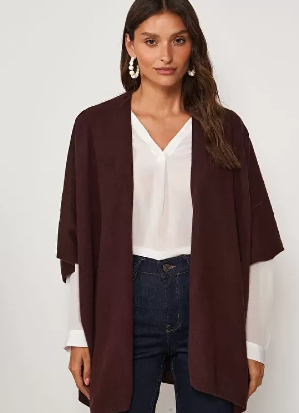 Sud Express Jumpers & Cardigans|Poncho Long Et Ouvert Pur Cachemire Marron Gwenaelle
