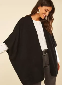 Sud Express Jumpers & Cardigans|Poncho Long Et Ouvert Pur Cachemire Noir Gwenaelle