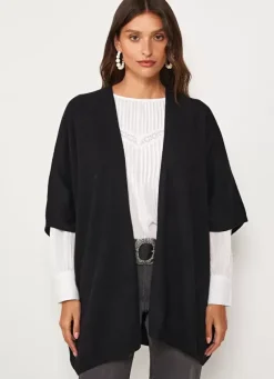Sud Express Jumpers & Cardigans|Poncho Long Et Ouvert Pur Cachemire Noir Gwenaelle