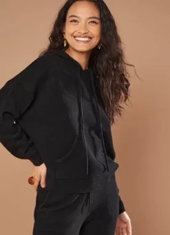 Sud Express Jumpers & Cardigans|Pull A Capuche En Cachemire Epais Noir Mabebe