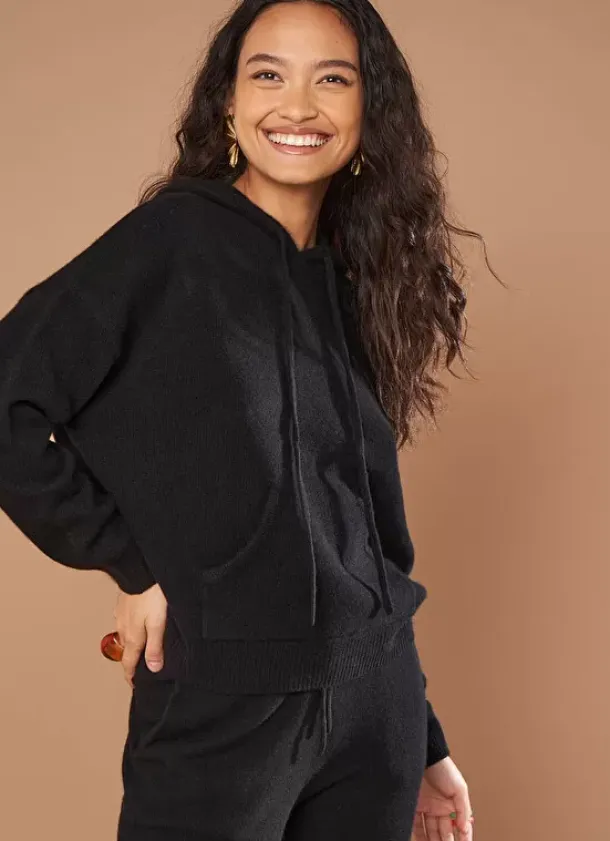 Sud Express Jumpers & Cardigans|Pull A Capuche En Cachemire Epais Noir Mabebe