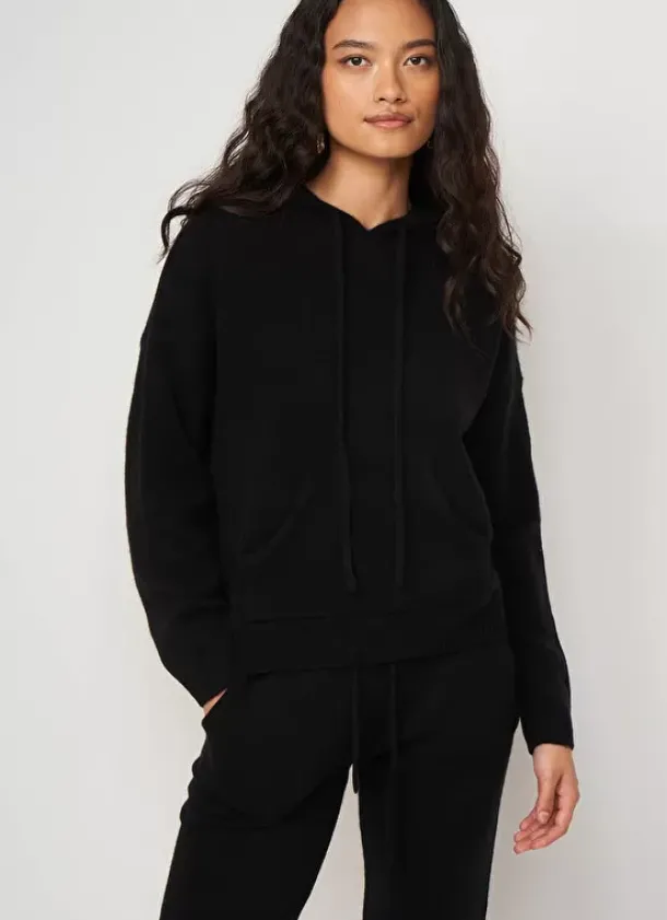 Sud Express Jumpers & Cardigans|Pull A Capuche En Cachemire Epais Noir Mabebe