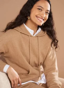 Sud Express Jumpers & Cardigans|Pull A Capuche En Cachemire Epais Camel Mabebe