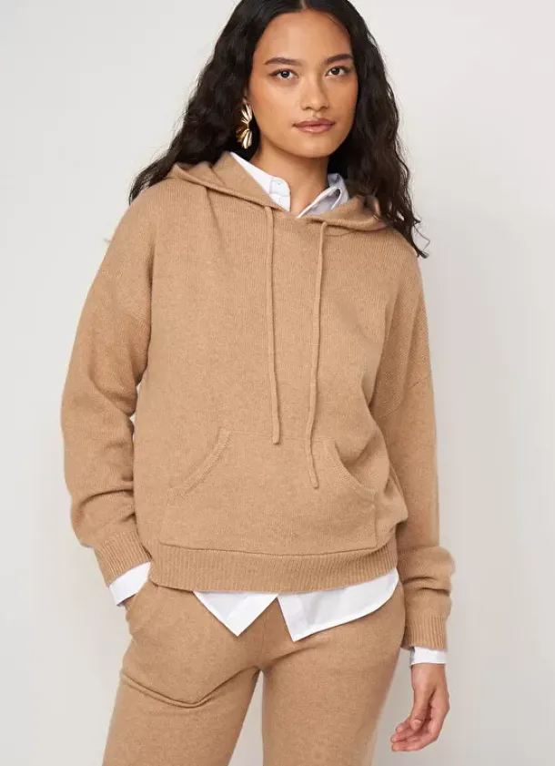 Sud Express Jumpers & Cardigans|Pull A Capuche En Cachemire Epais Camel Mabebe