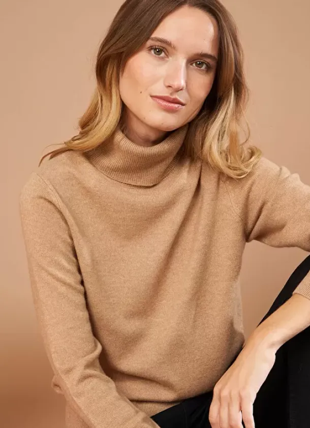 Sud Express Jumpers & Cardigans|Pull A Col Montant Camel Missy