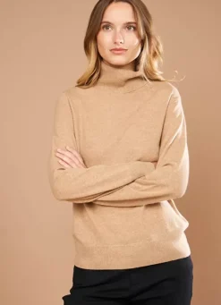 Sud Express Jumpers & Cardigans|Pull A Col Montant Camel Missy