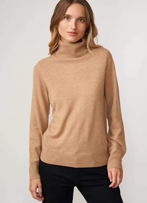 Sud Express Jumpers & Cardigans|Pull A Col Montant Camel Missy