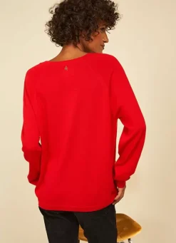 Sud Express Jumpers & Cardigans|Pull A Col V Au Tricotage Jersey Rouge Madeleina