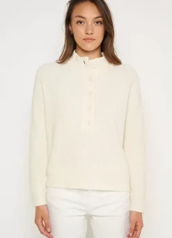 Sud Express Jumpers & Cardigans|Pull A Cotes Et Col Montant Ecru Macaron