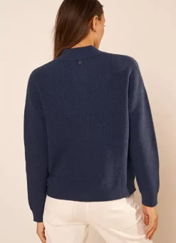 Sud Express Jumpers & Cardigans|Pull A Cotes Et Col Montant Indigo Macaron
