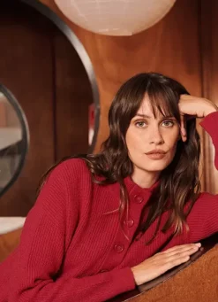 Sud Express Jumpers & Cardigans|Pull A Cotes Et Col Montant Framboise Macaron