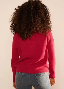 Sud Express Jumpers & Cardigans|Pull A Cotes Et Col Montant Framboise Macaron