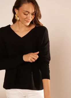 Sud Express Jumpers & Cardigans|Pull Au Volume Oversize Et A Manches Longues Pres Du Corps Noir Monjoe