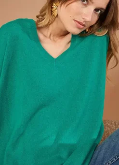 Sud Express Jumpers & Cardigans|Pull Au Volume Oversize Et A Manches Longues Pres Du Corps Vert Monjoe